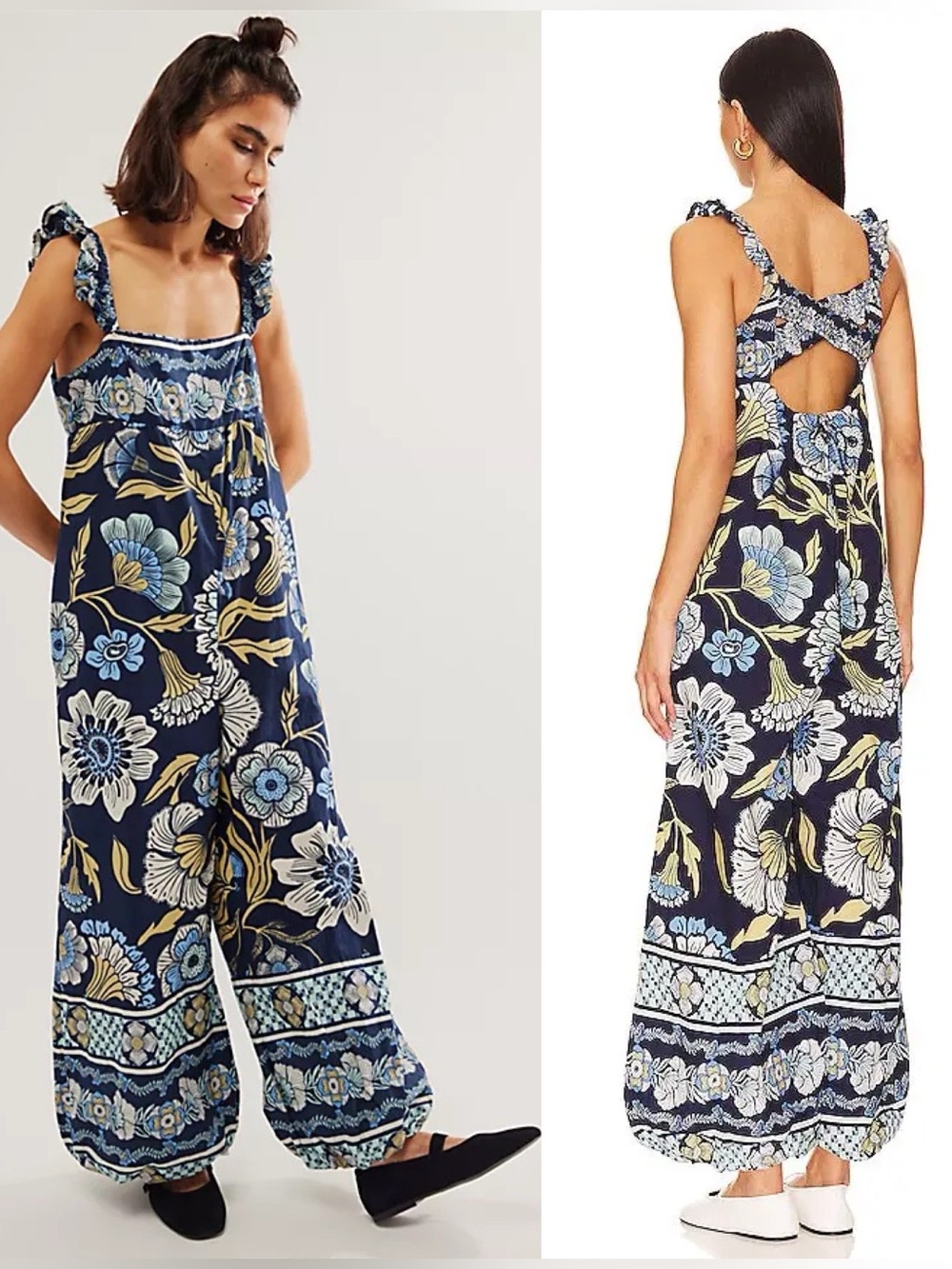 NWT Free People Cotton Bali Albright Jumpsuit size small blue combo